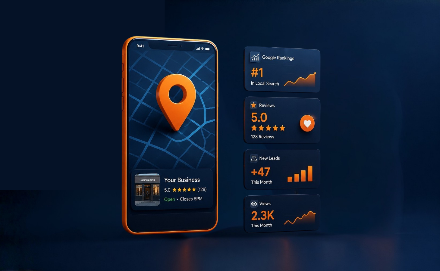 Phone showing a local map result with a location pin