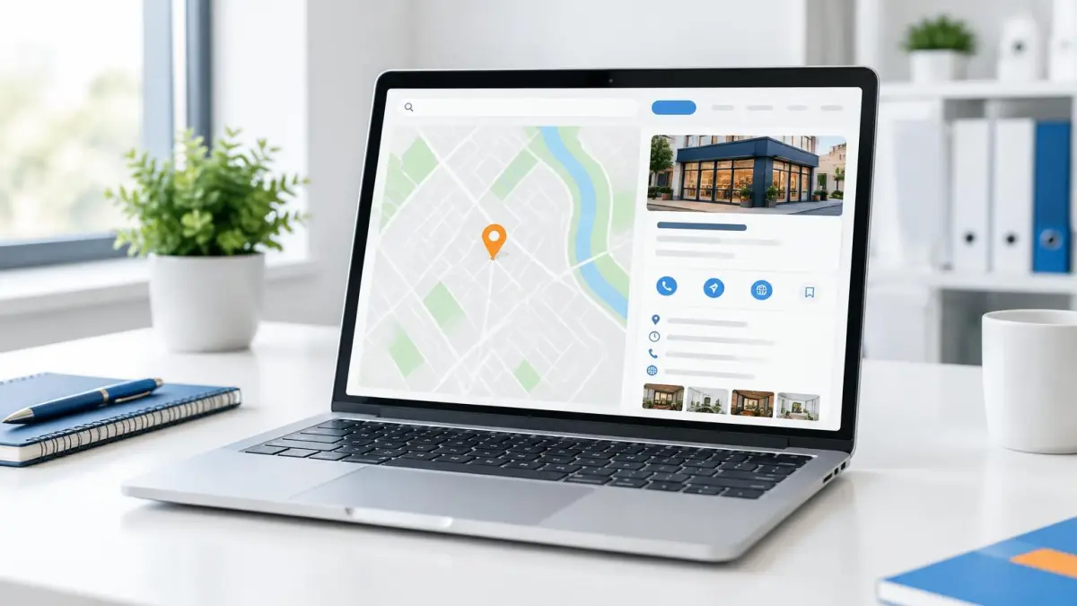 Example local business map profile displayed on a laptop
